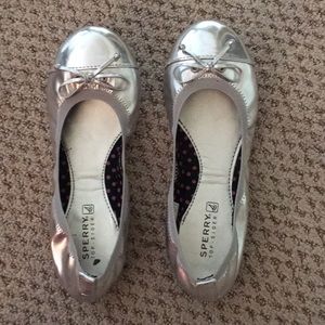 Girls Metallic Silver Ballet Flats